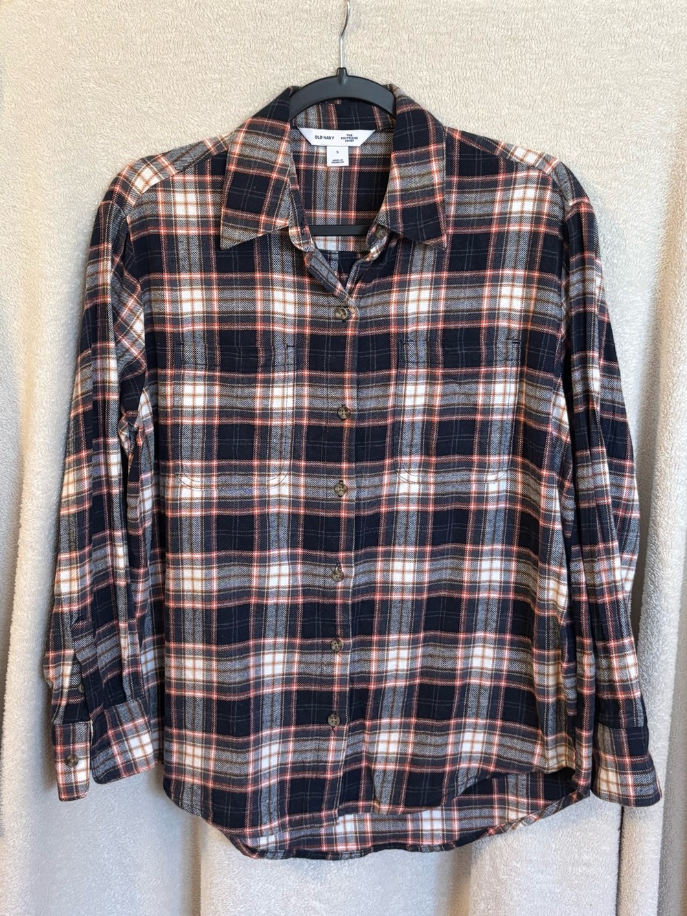 Old Navy Women’s Blue & White Plaid Button-Up Boyfriend Shirt Size S